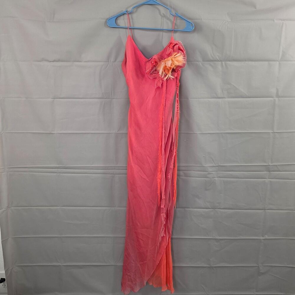 Silvia Tcherassi Dress 10 Silk Slip Maxi Ombre Floral Ruffle Pink Orange Fairy